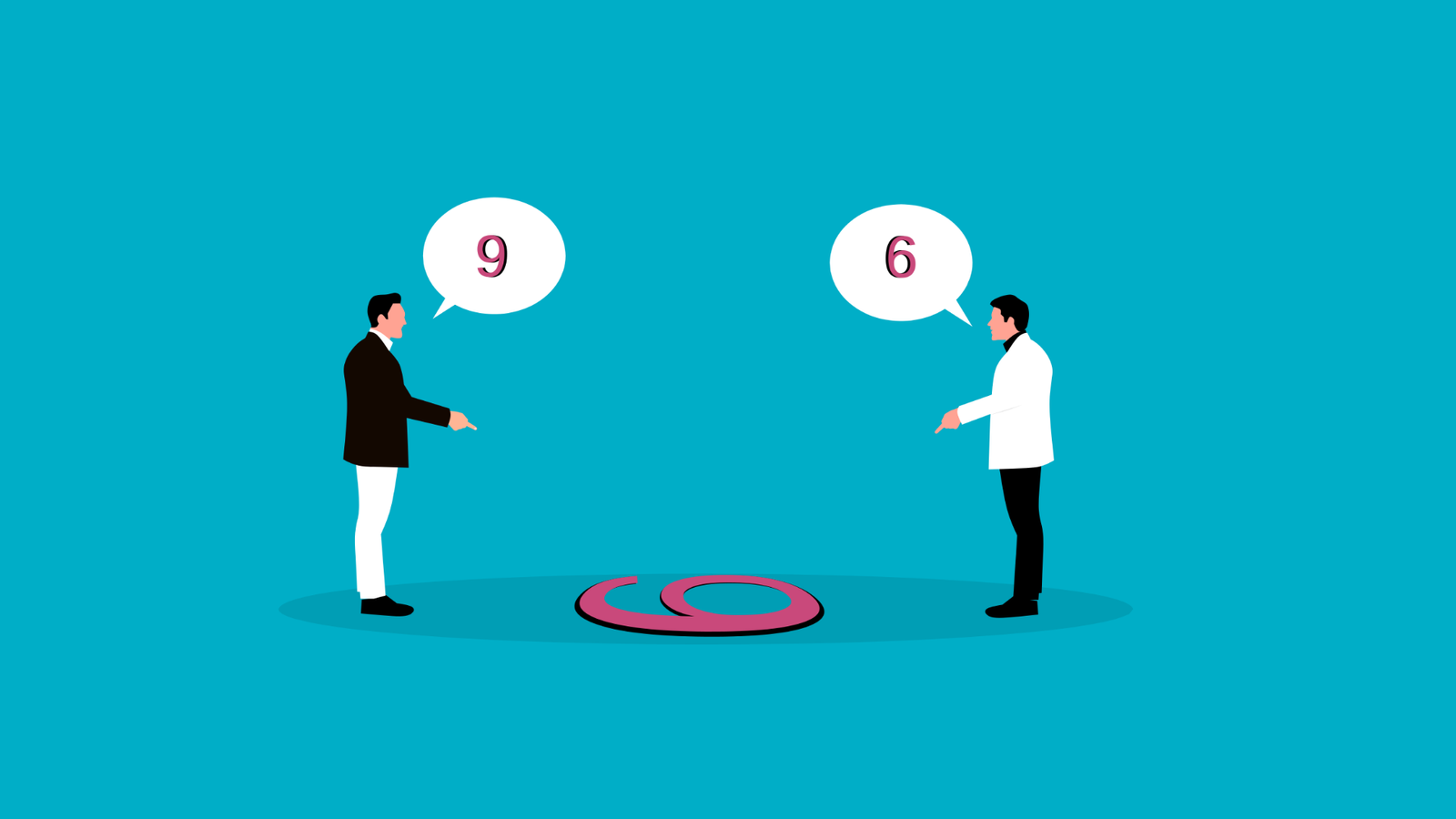 2 personnes face à un chiffre et qui ont chacune leur interprétation.