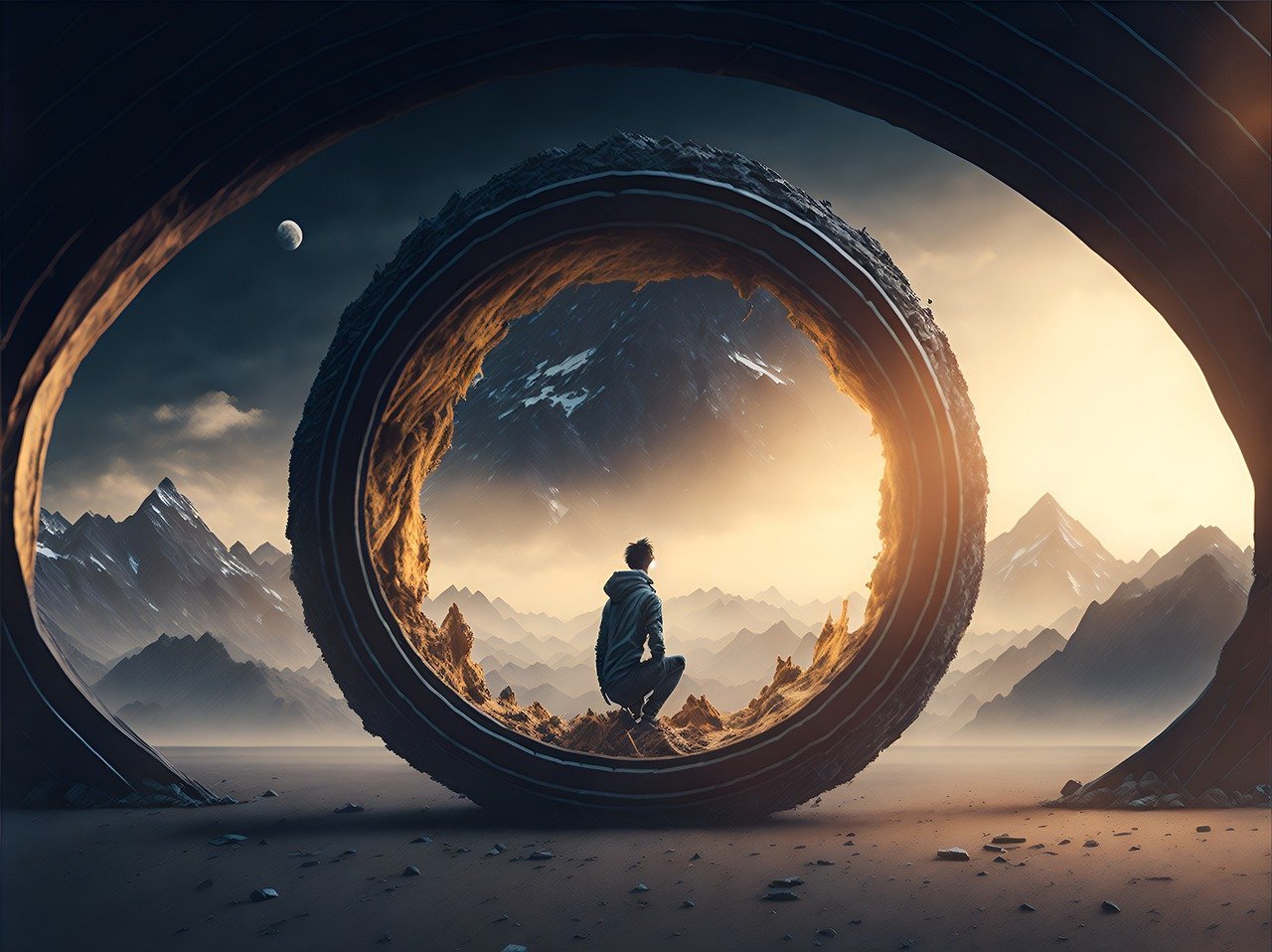 Homme dans une roche explosée