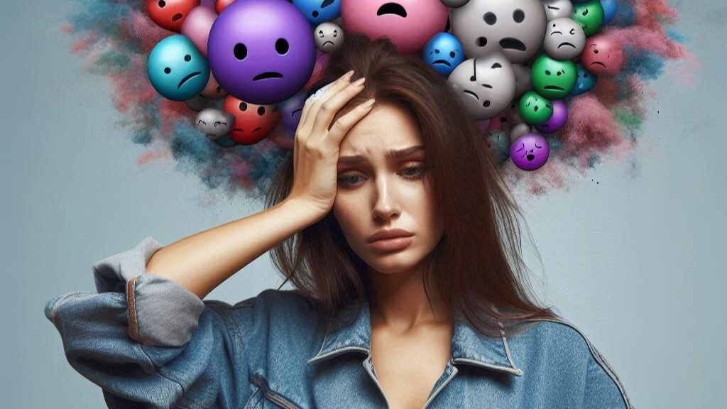 Jeune femme entourée par les émotions des autres qui deviennent un fardeau.