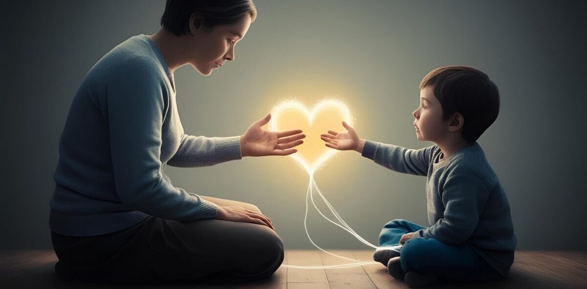 Un enfant partageant l'amour avec sa mere